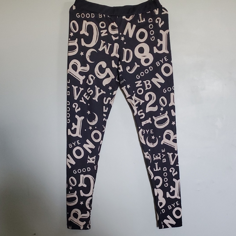 Mighty Fine Black and Cream Ouija Graphic Leggings